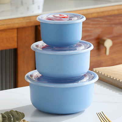 Inspire Daily Merch Round Wheat Straw Crisper Bowl With Lid, Plastic Microwave Oven Soup Lunch Box Salad Bowl blue