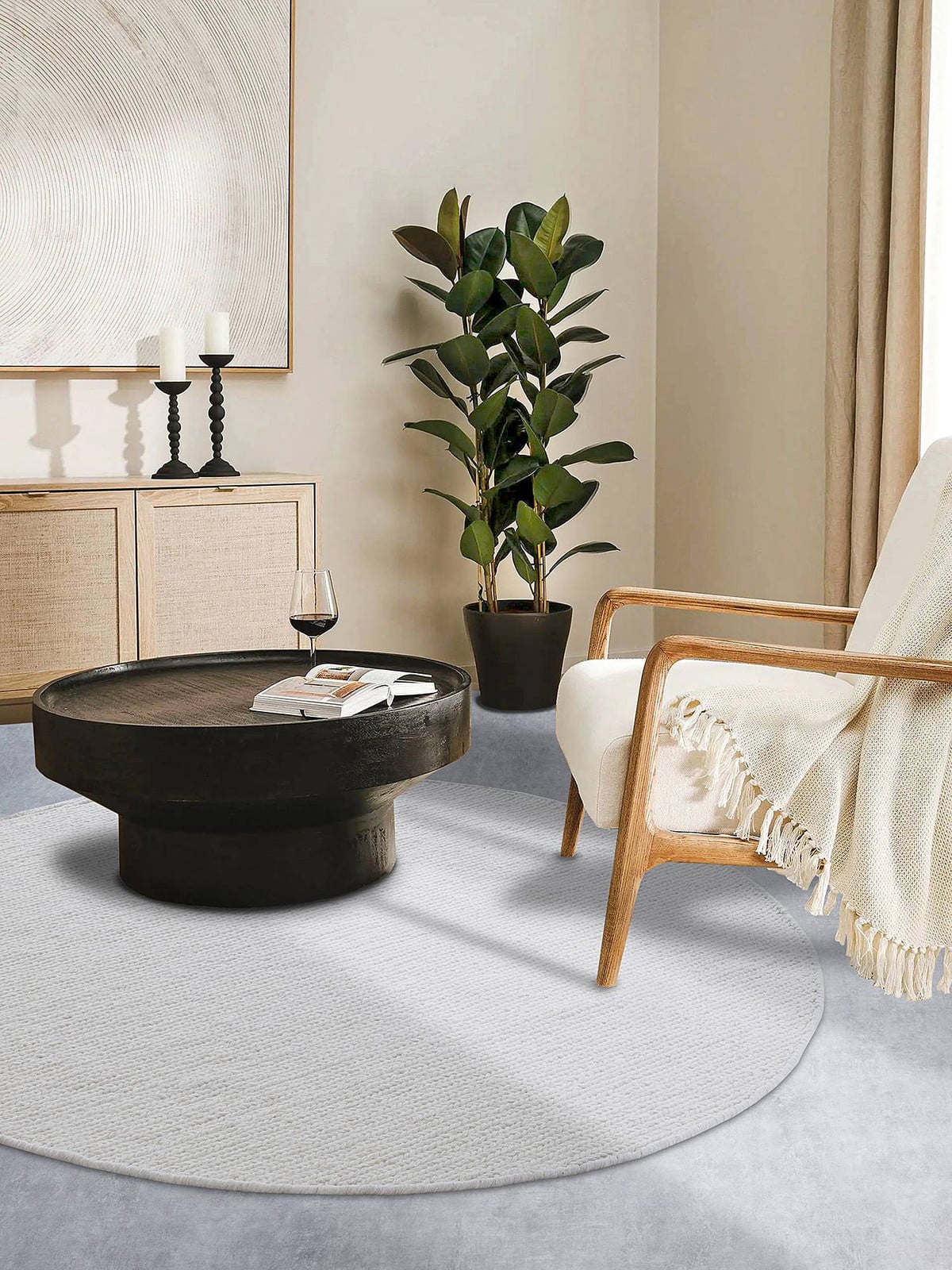 home24 Wollen vloerkleed Francois rond wit, Ø 160 cm