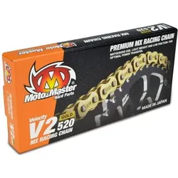 Moto-Master, Motorrad Zubehör, ANTRIEBSKETTE V2-520G MX RACING GOLDKETTE, NORMALE GOLD-FARBE (120 GLEDDER, INKL. VERBINDUNGSGLIED)