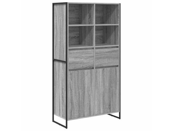 Fisinber Sideboard 2er Set Graues Sonoma 81x36x150,5 cm Kommode Stilvoller Schrank aus Holzwerkstoff und Stahlrahmen mit verstellbaren Regalen für Wohnzimmer und Essbereich.