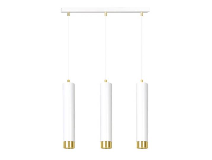 Suspension avec 3 abat-jour cylindriques blanc et doré