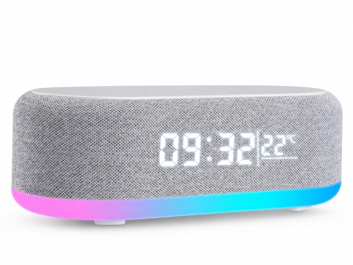 Digitale Wekker met Draadloze Oplader, Bluetooth-Speaker en Nachtlampje met Temperatuurweergave