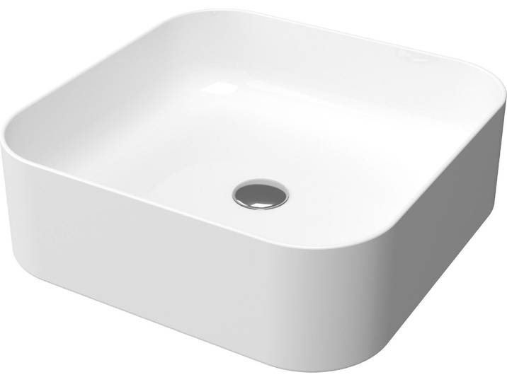 Vasque carrée blanche en céramique à poser - 40x40x13.5cm - POP SQUARE ROUNDED