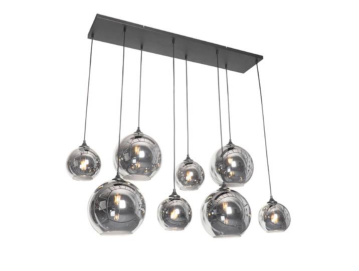 Smart hanglamp zwart met smoke glas incl. 8 Wifi G95 - Sandra