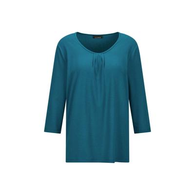 Kurzarmshirt GOLDNER "Viskose-Oberteil mit Halbarm", Damen, Gr. 38, grün (petrol), Obermaterial: 95% Viskose CV. 5% Elasthan EL., Modisch, Shirts, Falten