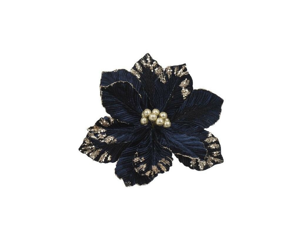 Blauwe bloem op clip van fluweel met textiel, 35 cm