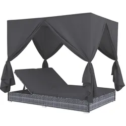 vidaXL Outdoor-Lounge-Bett mit Vorhängen Poly Rattan Grau