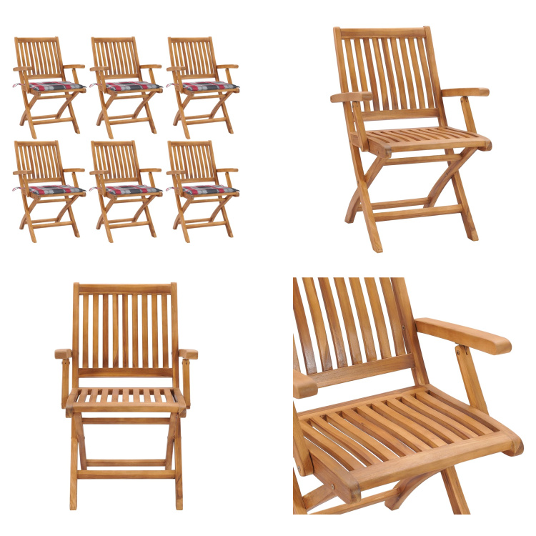 vidaXL Klappbare Gartenstühle mit Kissen 6 Stk. Massivholz Teak - Gartenstuhl - Gartenstühle - Holzstuhl - Holzstühle