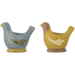 Bloomingville Birdy Eierbecher, Bunt, Steingut 2er, L8xH8 cm, blau. ockergelb