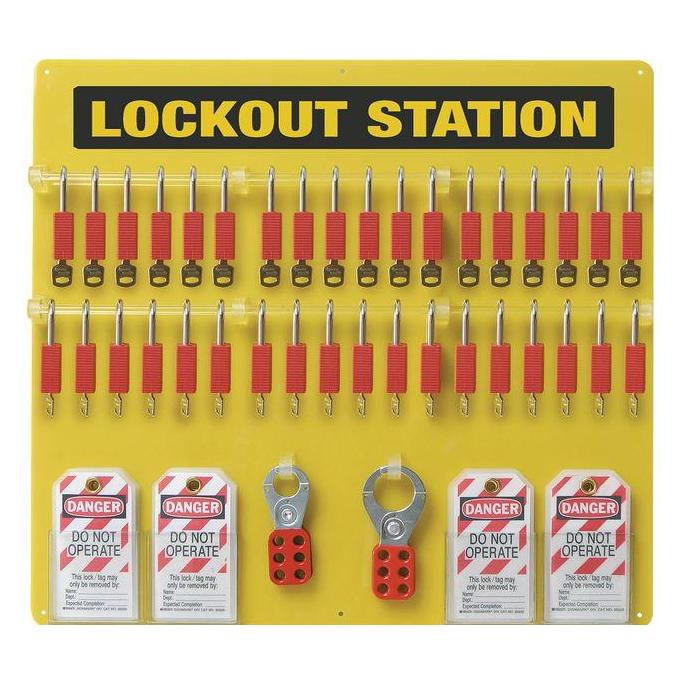 Brady Lockout - Tafel - 36 Personen, Acryl, Gelb, 546 x 597 mm, Beschriftung: LOCKOUT STATION (ohn (36-LOCKBOARD)