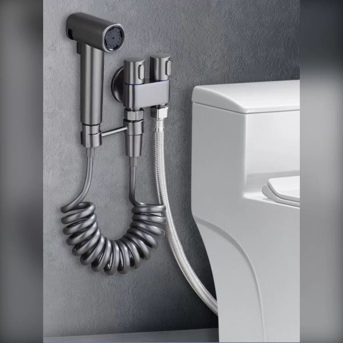 INF Multifunctional Toilet Bidet Sprayer Set with Dual-Mode Handheld Nozzle, 2m Flexible Hose, Dual-Control Valve and Wall Gris