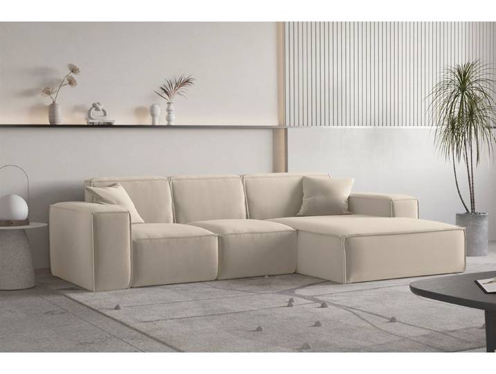 Fun Möbel Ecksofa Ecksofa CELES PREMIUM in Stoff Opera Velvet Beige mit Ottomane, Speed-Versand 10 Werktage, Expresslieferung