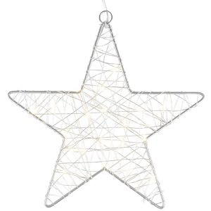 Ideen-mit-Herz Weihnachtsstern 013542-03, Drahtstern, silber, beleuchtet mit 20 LEDs, Batterie, Timer, aus Metall, Ø 24 cm