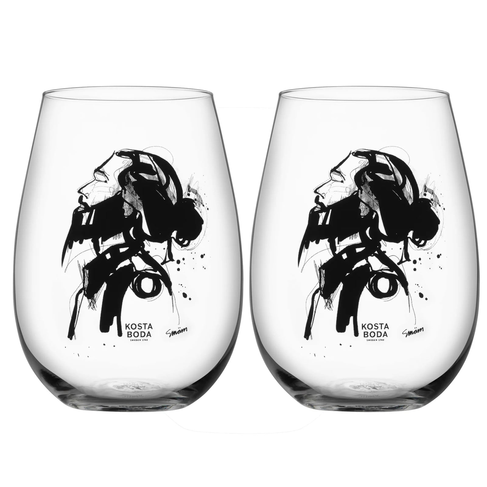 Kosta Boda All about you glas 57 cl 2-pack love him grijs
