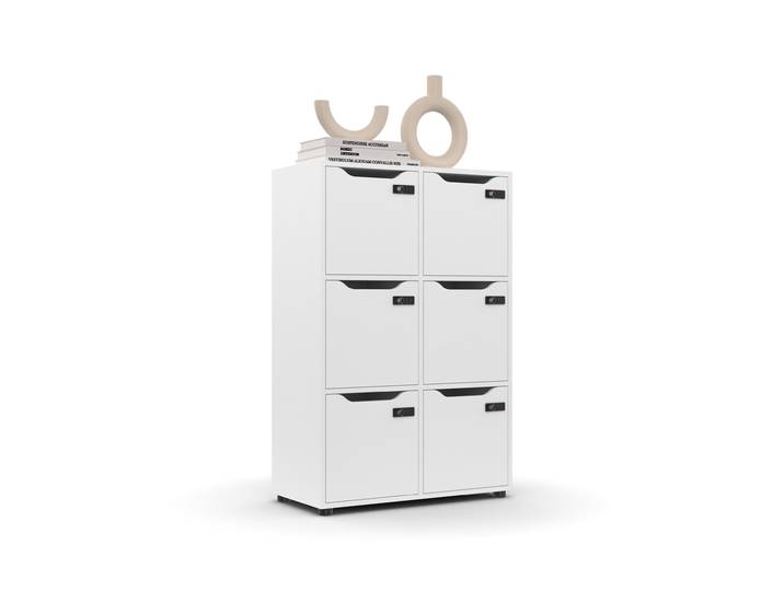 Meuble 6 cases porte à serrure à codes Flex'Office - H.121 x L.80 x P.40 - Blanc
