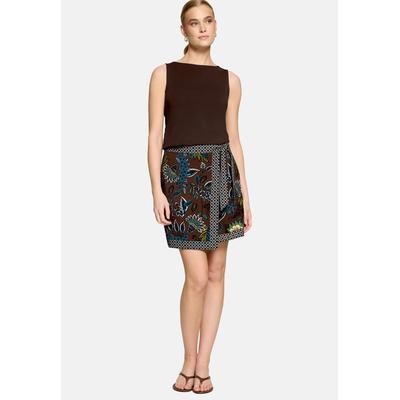 Minirock ZERO "Damen mit Print.", Damen, Gr. 34, bunt (braun, petrol), Obermaterial: 60% Viskose, 40% Baumwolle, bedruckt, figurumspielend kurz, Röcke Minirock, Wickel-Design