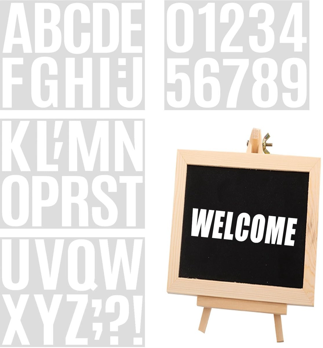 Dailygoods 24 stuks zelfklevende stickers met letters en cijfers, wit, 10 cm