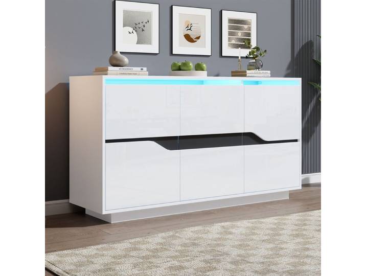 Buffet 140cm 3 Portes à Fermeture Douce Enfilade Design Éclairage d'Ambiance LED