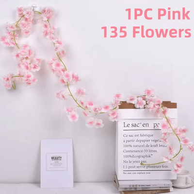 Inspire Curations 180cm Artificial Cherry Blossom Garland Romantic Sakura Vine For Wedding & Home Decor 1pc Pink 1.8m