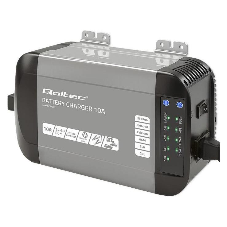 Qoltec Smart Monolith Batterieladegerät für LiFePO4 AGM GEL SLA-Batterien | 10A | 24V (10 A, 24V) (51952)
