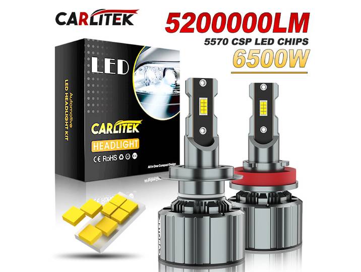 CARLitek 9006/HB4 Lot de 2 ampoules pour feux 300 % plus lumineuses, 160 000 lumens, 6000 K, haute et basse intensité, Plug &amp; Play, compatible CANBUS