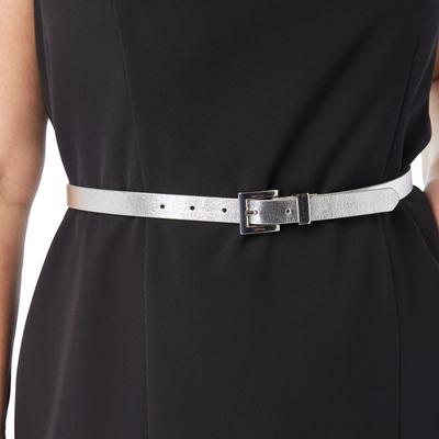 Women's Faux Leather Skinny Belt by Accessories For All in Silver (Size 22/24)