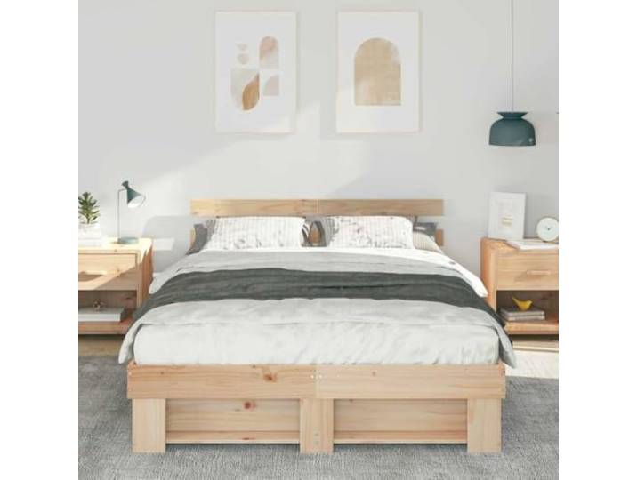 KTHLBRH Bettgestell, braun, 140 x 200 cm, Kiefer massiv Mit Kopfteil, Lattenrost, Kapazität 200 kg, einfach zu montieren