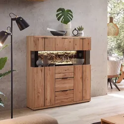 Esszimmer Highboard Standvitrine teilmassiv 144 cm hoch
