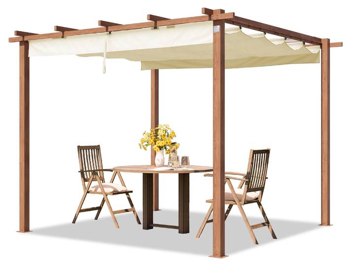 PRIMEYARD Pergola 3x3 m pavillon avec toit rétractable - construction en acier aspect bois