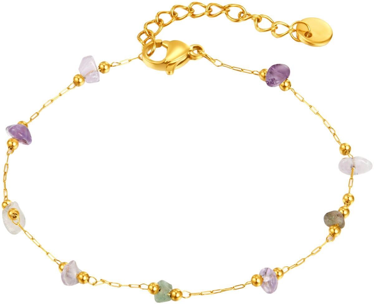 Armband FIRETTI "Schmuck Geschenk Edelstahl Armschmuck Armkette Edelstein", bunt (gelbgoldfarben, flieder, kristallweiß, lavendel, grün, flieder, kristallweiß, lavendel, grün), Armbänder, Damen, 20cm, Edelstahl, Armband, mit Naturstein gelbgoldfarben, fli