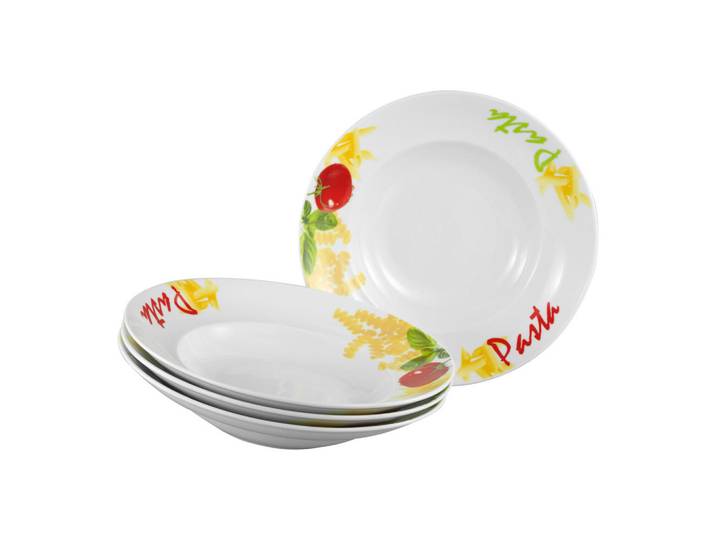 Creatable Pastatellerset Milano Pasta, Mehrfarbig, Keramik, 4-teilig, rund, lebensmittelecht, stapelbar, Geschirr, Teller, Teller-Sets