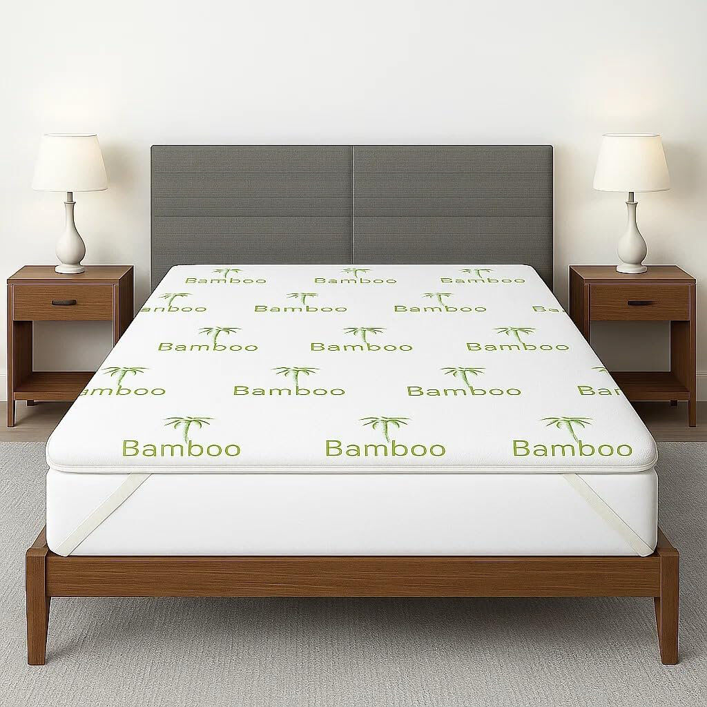 Symple Stuff 2.5Cm Thick 40D Gel Foam Pad Rayon from Bamboo Memory Foam Mattress Topper White Kingsize (5')