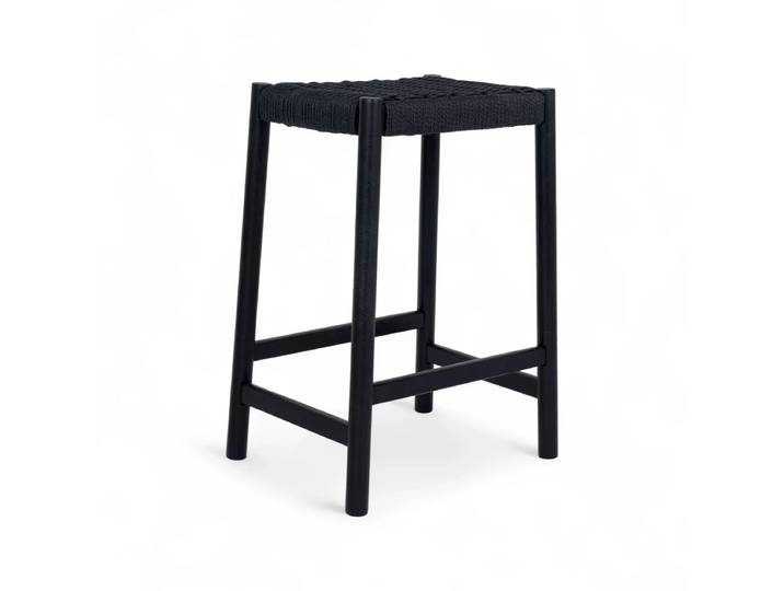 Barhocker Ida - Geflechtsitz, Schwarz/Schwarz
