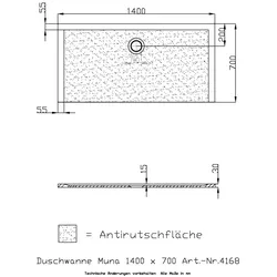 Hoesch Duschwanne Muna 1400x700x30 mit Antirutsch 4168.013