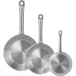 WellHome - 3er-Set Bratpfannen ø26/30/34cm aus Edelstahl, induktionsgeeignet und OHNE Antihaftbeschichtung