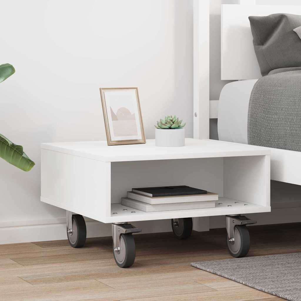 vidaXL Side Table with Wheels Blanc 50,5 x 50 x 30 cm