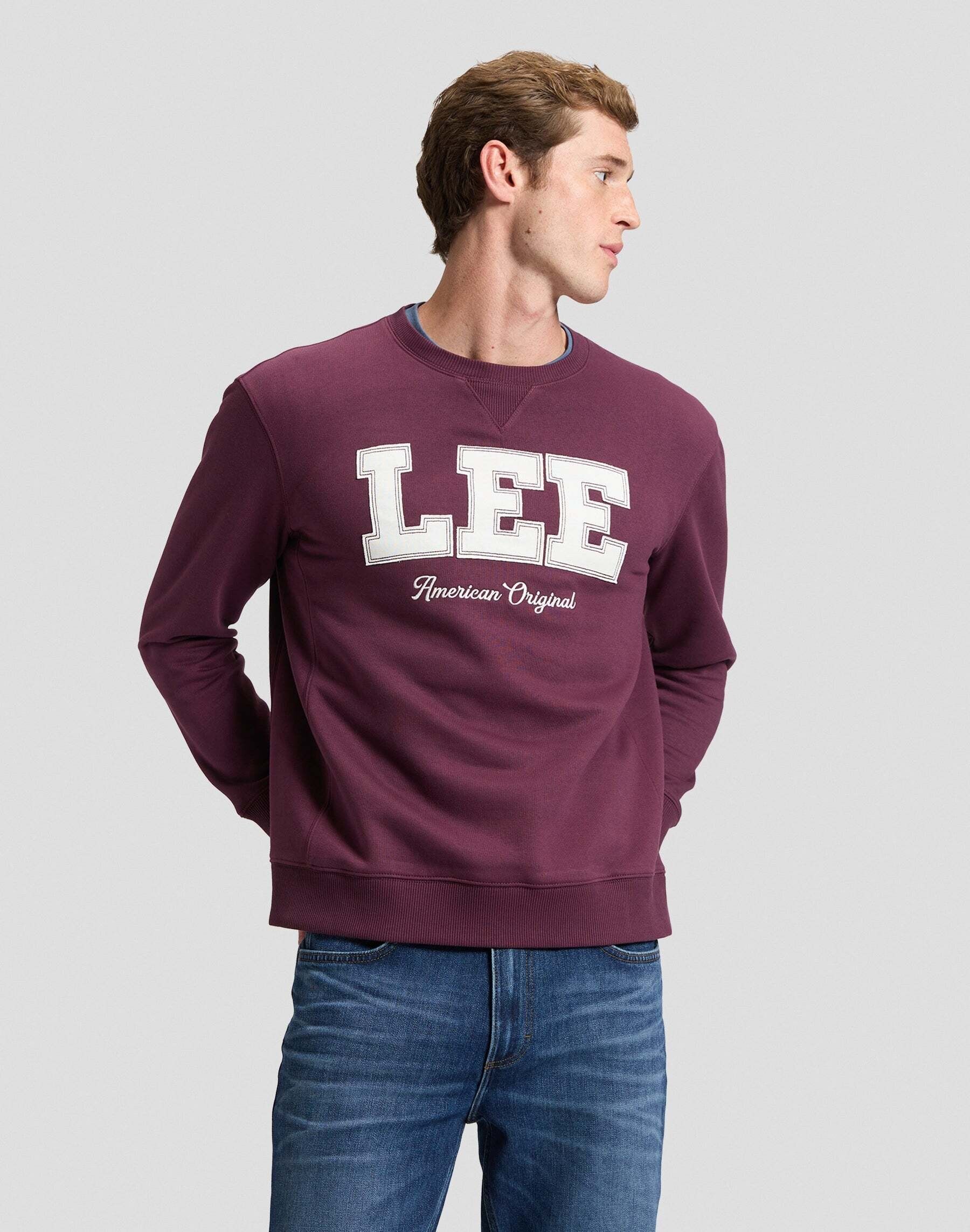 Sweatshirt LEE "Lee Sweatshirt Lee Original Crew", Herren, Gr. L, lila (bordeaux), Sweatshirts Sweatshirt bordeaux L