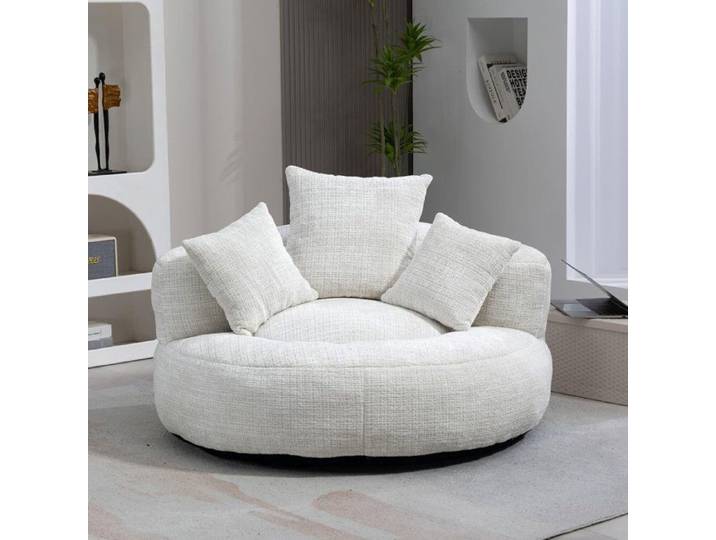 Gros Pouf Canapé Fauteuil de Sol Paresseux Pouf confortable en Chenille Pouf avec trois coussins Blanc - 108 x 108 x 52 cm