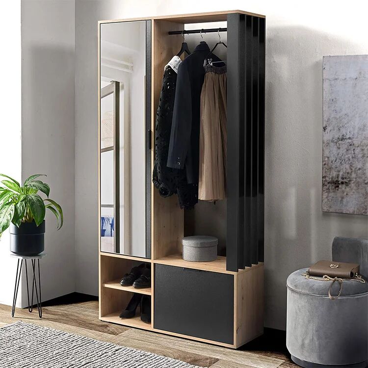 garneroarredamenti Mobile ingresso reversibile 100x190h cm con specchio rovere nero Umea