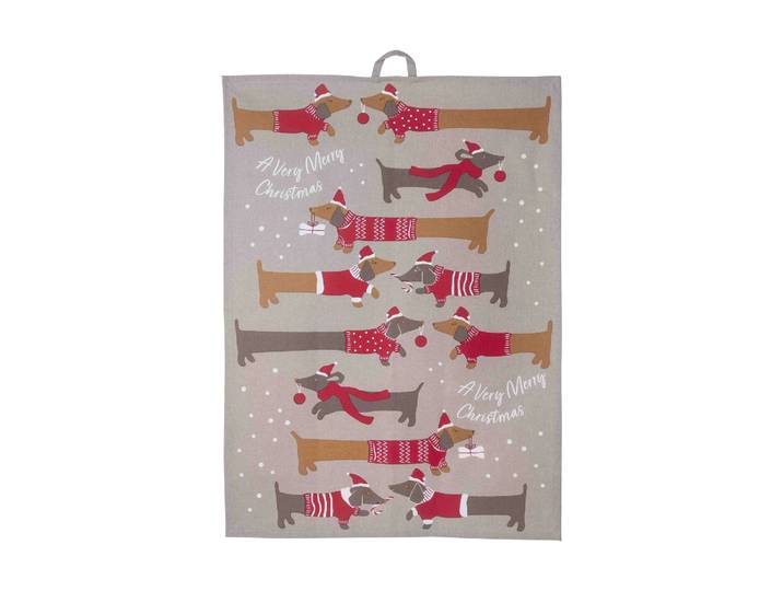 Pluto Design Torchon Jolly dogs 50x70 cm Rouge-gris