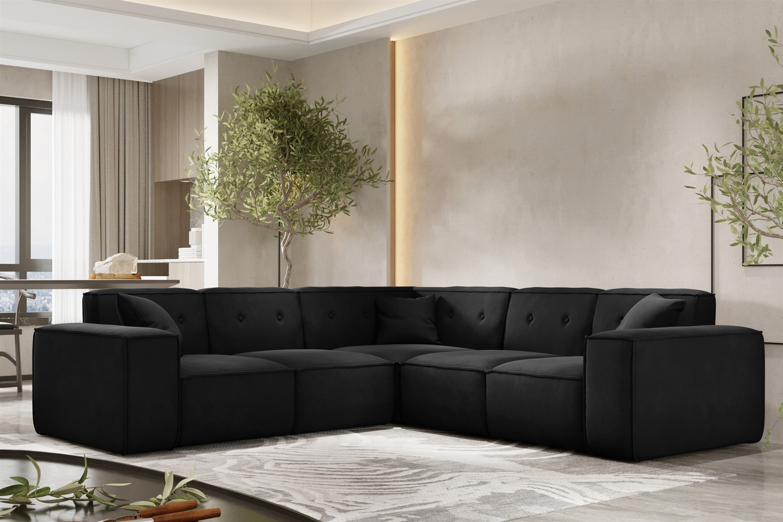 Designbank Designersofa CESINA in zwart Opera Velvet met universele zijkant
