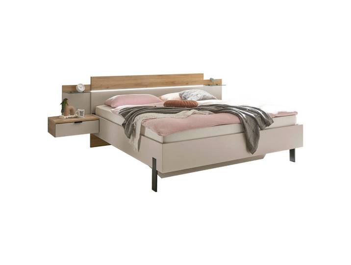 Xora Bettanlage, Eichefarben, Kaschmir, Holzwerkstoff, 180x200 cm, Beleuchtung,hängend, Schlafzimmer, Bett, Bettanlagen
