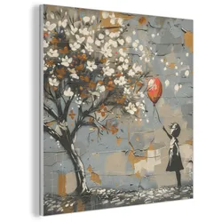 AKUSTIKBILD Baum - Graffiti - Banksy-Stil - Ballon-Mädchen Wandbilder 60x60 cm