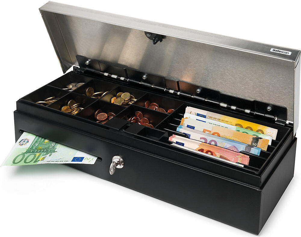 Klappdeckel-Kassenlade, SAFESCAN SD-4617S, 6 Fächer für Scheine, 8 für Münzen Safescan