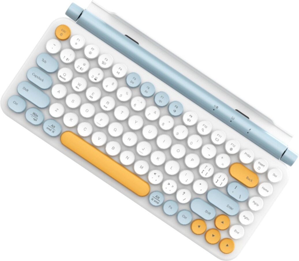 INF Clavier de jeu sans fil double mode 87 touches avec touches rondes rétro, 2.4G et Bluetooth 3.0/5.0, compatible avec Bleu