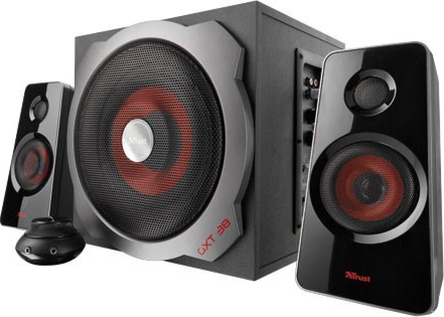Trust 19023 GXT 38 Luidspreker set met 2 actieve luidsprekers, subwoofer, 60 Watt RMS, hoofdtelefoonuitgang en afstandsbediening