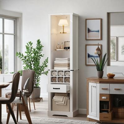 ZWYO HOSIMU "75"" Farmhouse Tall Pantry Sideboard Cabinet with LED Lights, Wine Rack, a Drawer and Adjustable Shelves for Living Room"