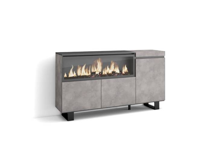 Buffet effet bois ciment 158x35x87cm cheminée effet feu xxl