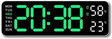 Perfect Picks Market Large LED Digital Wall Clock With Temperature & Humidity Display, Alarm, Adjustable Brightness green