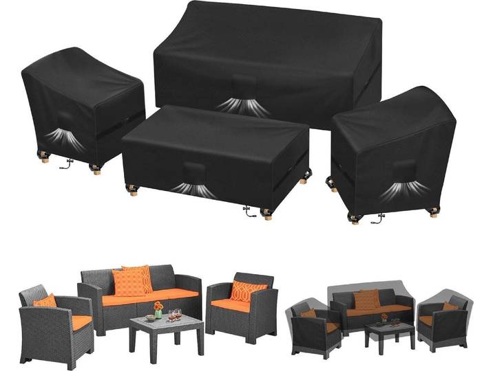 Terrassenmöbel Abdeckung 420D Oxford-Gewebe Schwarz 4-teilig